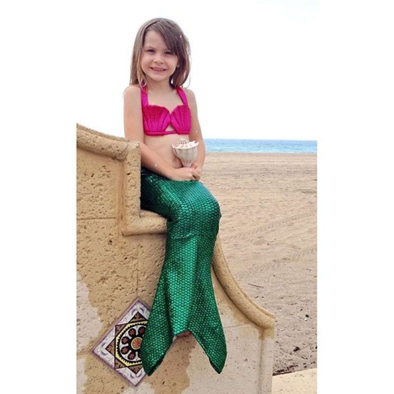 Nơi bán 120cm Little Girls Kids Princess Mermaid Tail Swimmable Bikini Set
Swimwear Suit (Green+Purple) - Intl