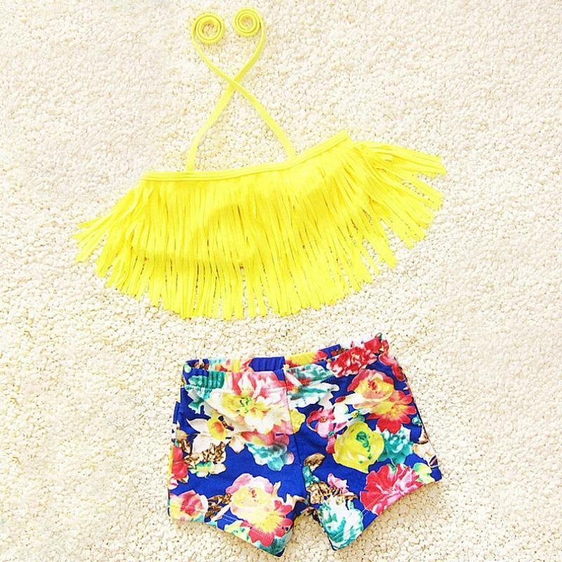 Nơi bán 2 Piece Little Girls' Tassel Bikini Set Includes 1 Top & 1 Floral Short - XL - intl