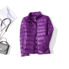 Giá Sốc 2017 New Winter Women Casual Solid Color Plain Plus Size Thin Warm Stand Collar Short Down Coat Jacket Purple – intl   Qiaosha