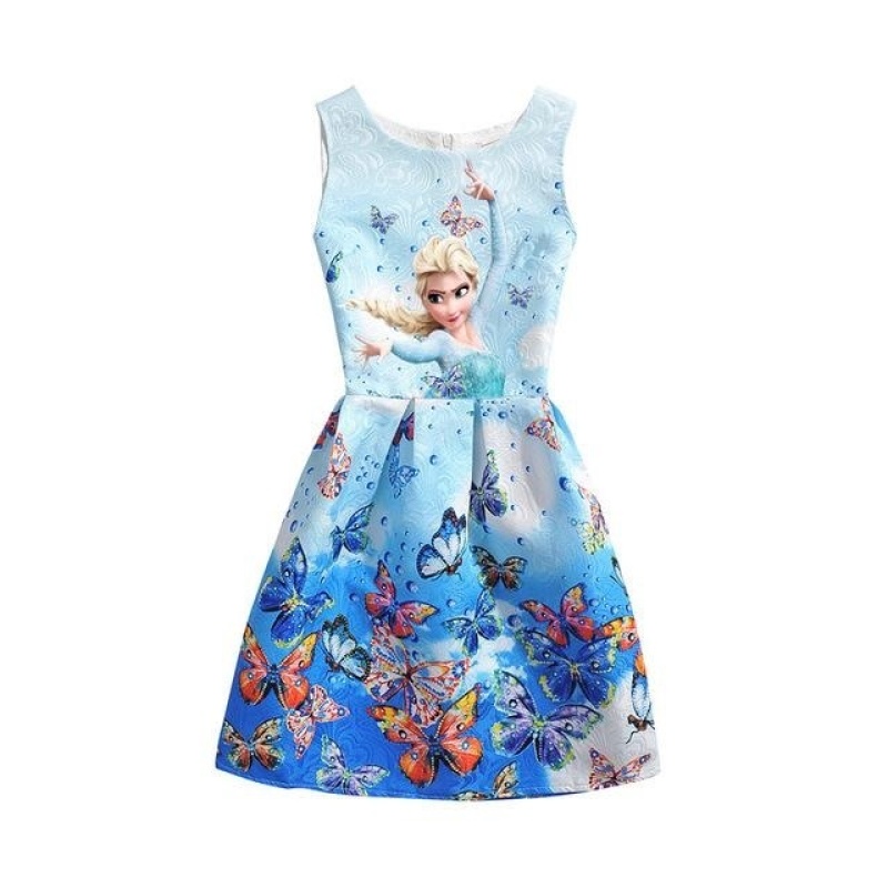 Nơi bán 2017 Summer Style Girls Elsa Anna Princess Dresses Girl Butterfly Printed Sleeveless Formal Girl Dresses Teenagers Party Dress - intl