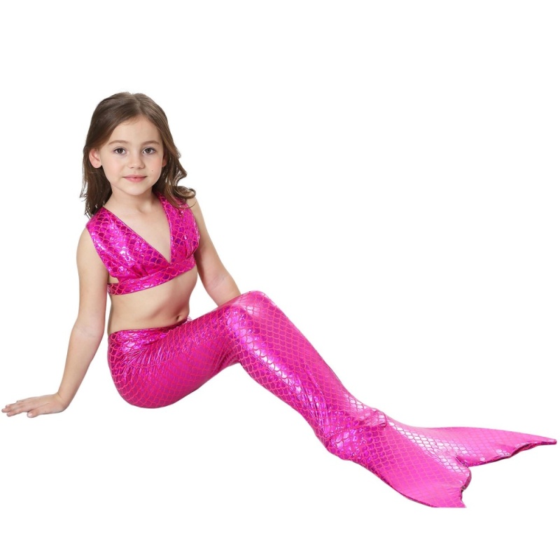 Nơi bán 3 Pcs/set Lovely Girls Mermaid Swimwear Set Cute Mermaid Costume Monofin Flippers Swimsuit- Rose Red - intl