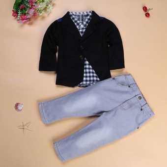 3 Pieces Boy's Hot-sale Fashion Jacket Jeans Suit - Black - intl  