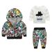 3pcs Kids Boys Cartoon Printed Casual Clothes Hoodie Coat Tops Pants Outfit(Green) - intl  