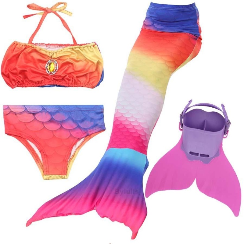 Nơi bán 4pcs Set Diamonds Vivid Mermaid Tail Swimsuit With Monofin (Orange) - intl