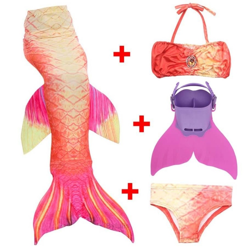 Nơi bán 4pcs Set Girls Diamonds Mermaid Tail Swimsuit With Monofin (Orange) - intl