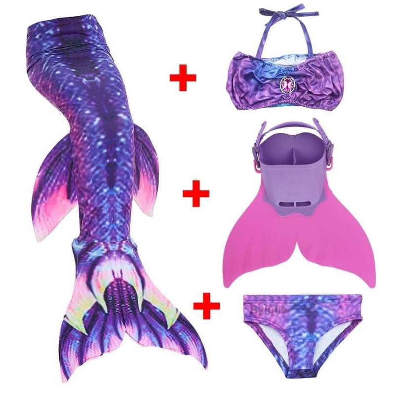 Nơi bán 4pcs Set Girls Diamonds Mermaid Tail Swimsuit With Monofin (Purple) - intl