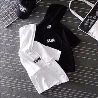 Áo hoodie nam tay lỡ cổ liền mũ unisex thun cotton in chữ SUN  