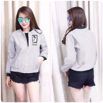 Áo khoác bomber nữ jacket kaki 2 lớp ( Xám )