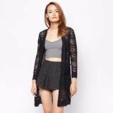 Aó khoác cardigan ren tay dài đen