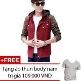 Áo khoác kaki nam nón nâu phối dây kéo + Tặng 1 áo thun body nam