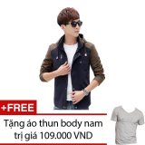 Áo khoác kaki nam nón nâu phối dây kéo + Tặng 1 áo thun body nam