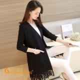 Áo khoác len áo khoác dáng dài tua rua lông cừu GLA119-Black