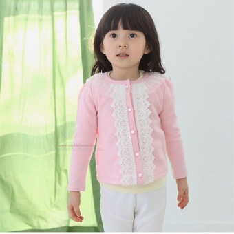 Áo khoác len tay dài viền ren có nút cho bé gái- Hồng - Quốc tế  