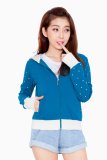 Áo khoác nữ màu trơn phối tay chấm bi Phúc An 4033_xanhDuong (xanh dương)
