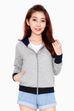 Áo khoác nữ trơn phối tay chấm bi Phúc An 4033_xam