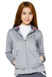 Áo khoác thun nữ màu xám phối viền túi và nón họa tiết ca rô Phúc An 4016G