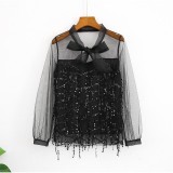 Áo ren thắt nơ sequin beri - ak156