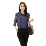 Áo sơ mi denim phối sọc tay giá gốc