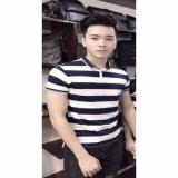 Áo thun cổ trụ nam sọc ngang trắng đen