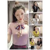 Áo thun gân nữ cột nơ cổ áo hàng Quảng Châu