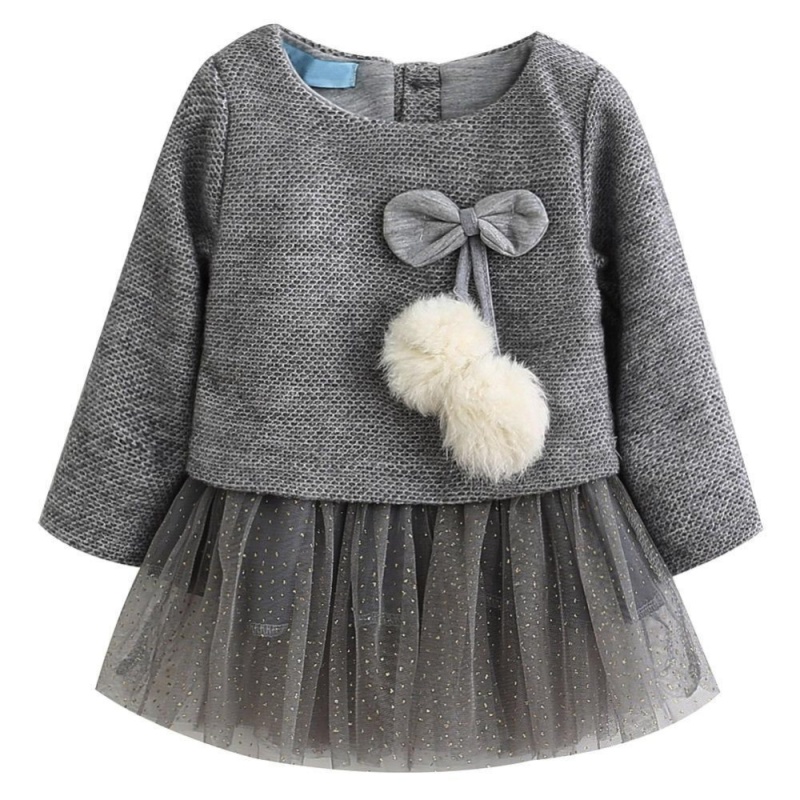 Giá bán Baby Girls Knitted Wool Gauze Fur-Ball Princess Dress - intl