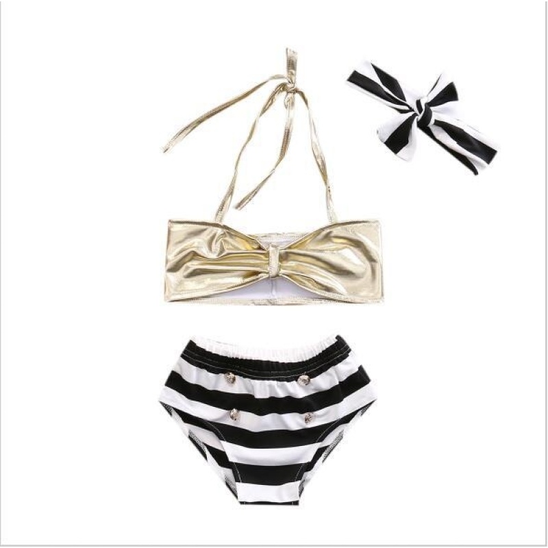 Nơi bán Black and White Stripes + Gold Bikini Children Swimsuit 3 Sets of
Girls Baby Swimsuit Suit - intl