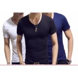 Combo 3 áo thun nam body cổ tim, thiết kế thời trang, vải dày mịn mát, k bai xù ( đen, xanh đen, trắng )