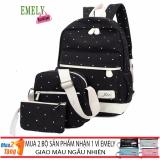 Bộ 3 Ba Lô Túi Xách Chấm Bi 3B1 (Đen) - Mua 2 Bộ Tặng 1 Ví EMELY