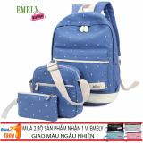 Bộ 3 Ba Lô Túi Xách Chấm Bi 3B3 (Xanh Nhạt) - Mua 2 Bộ Tặng 1 Ví EMELY