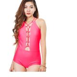 Bộ bơi 1 mảnh dây đan màu hồng
