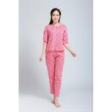 Bộ thô cotton tay lửng - hoa nhí hồng