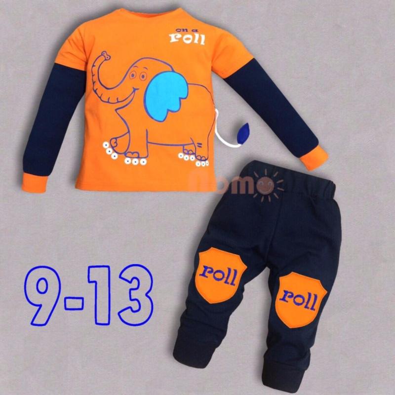 Nơi bán Bộ thun tay dài in voi size đại - màu cam