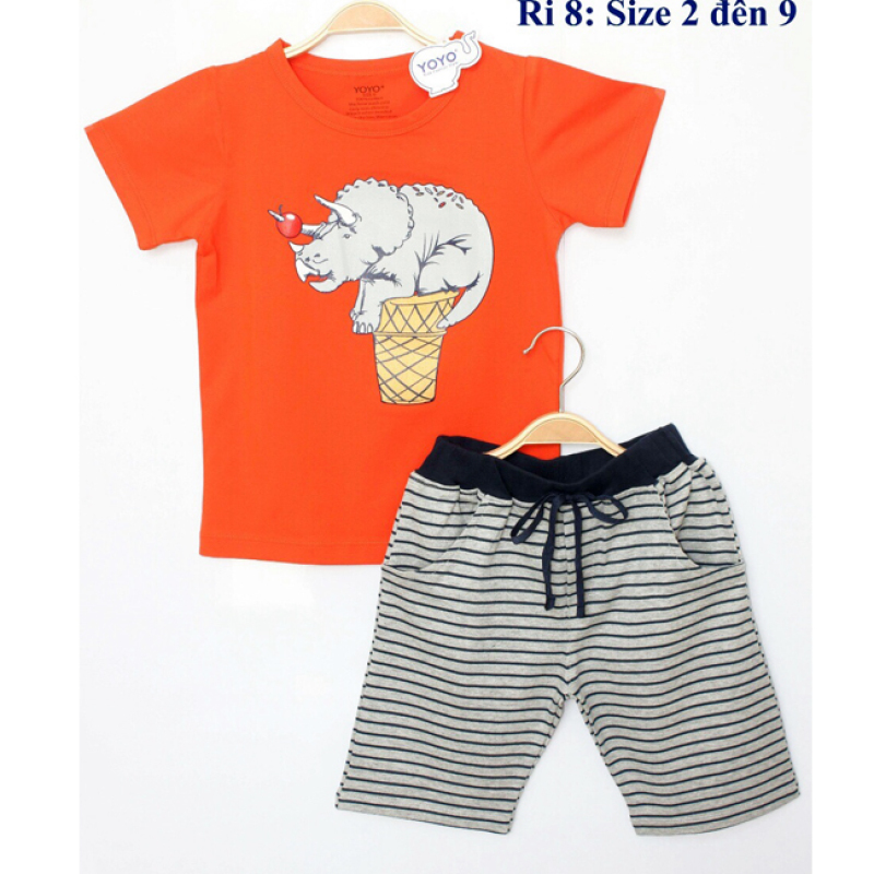 Nơi bán Bộ thun yoyo bé trai-hình tê giác cam 9-20kg