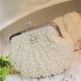 Clutch cầm tay dự tiệc đính ngọc trai 2 mặt sang trọng (size nhỏ)