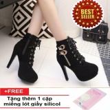 Combat boots cao gót thắt dây hàn quốc + Tặng kèm combo lót giày silicon