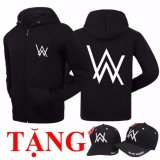 Combo áo hoodie Alan Walker tặng nón AW (Đen)