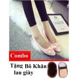 Combo Giầy búp bê nữ đính nơ dễ thương xinh xắn Tặng kèm khăn lau giầy