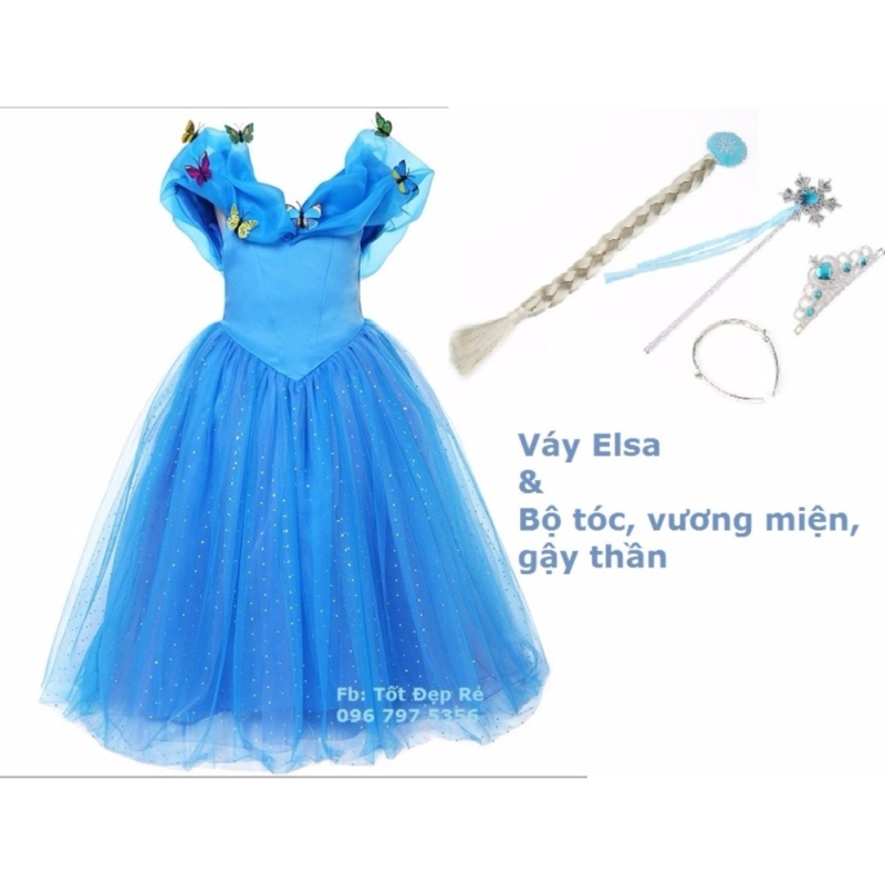 Nơi bán Combo Váy và bộ phụ kiện công chúa Elsa trễ vai đính cánh bướm