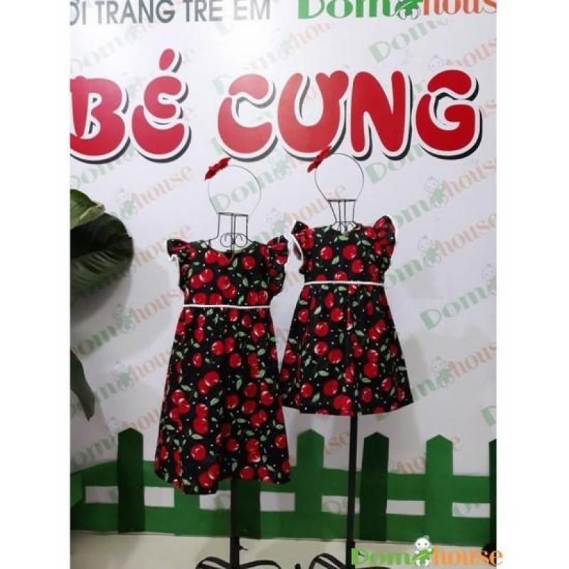 Nơi bán Đầm bé gái cherry đỏ - tặng quần chip, cài tóc