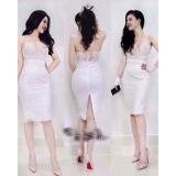 Đầm body 2 dây ren xẻ ngực phối lưới