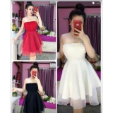 Đầm cúp xòe hoa hồng tùng lưới