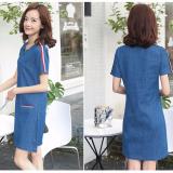 Đầm jean cổ v phối 2 túi trước viền sọc bm0433