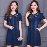 [HCM]Đầm Jean Thêu Hoa Phối Dây Kéo Trước Cao Cấp