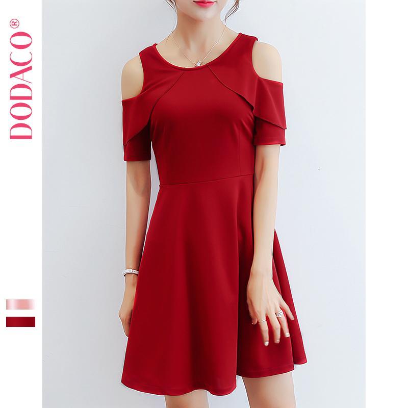 Nơi bán Đầm ngắn nữ công sở hở vai tay ngắn DODACO DDC1904 DO DNU - 257RX (Đỏ)