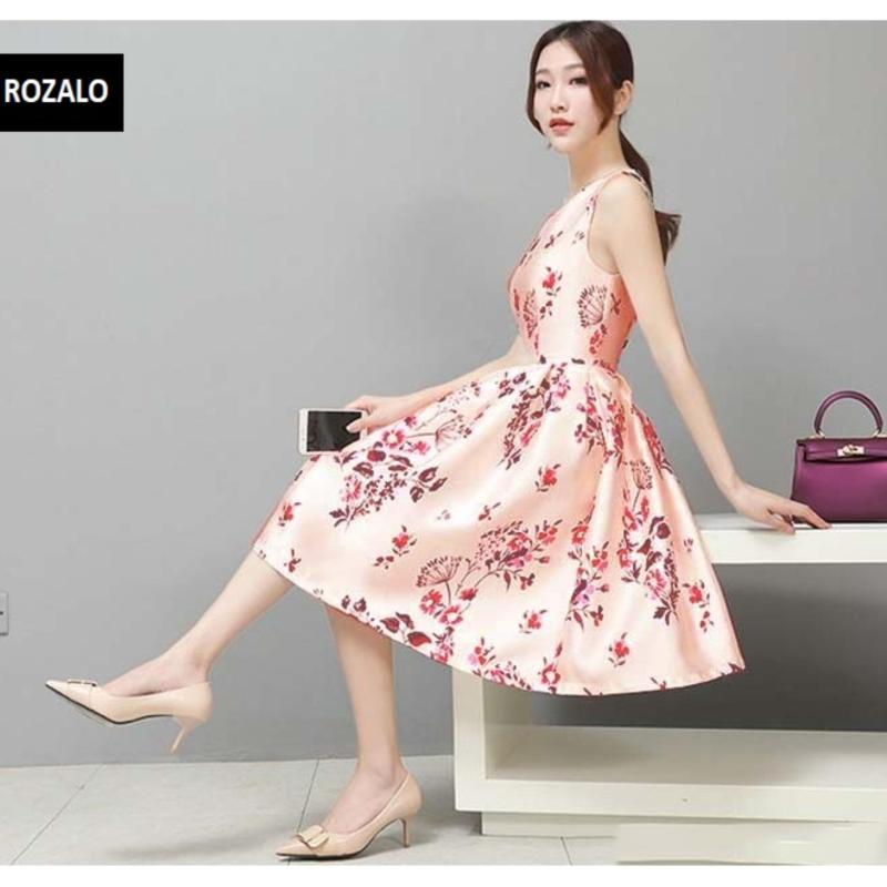Nơi bán Đầm sát nách thắt eo thời trang Rozalo RW8210HR - Hoa đỏ
