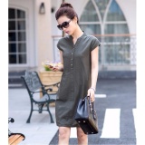 Đầm suông bổ trụ phối túi phong cách Hàn Quốc (Ghi)