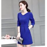 Đầm suông cổ tim thắt đai cao cấp ( Xanh coban)