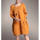 Đầm suông form xếp ly rộng tay lỡ Nhà may Thu  (Vàng)