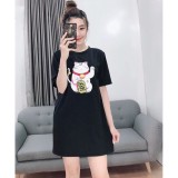 Đầm suông in hình mèo may mắn TinaD597
