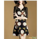 Đầm suông in hoa phối lưới D347